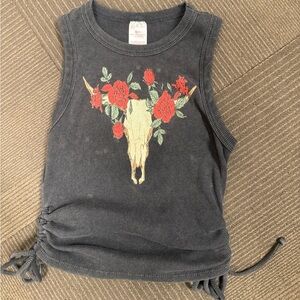 Women’s size 1 Sleeveless Top with Bull Skull & Floral Design boho cowgirl